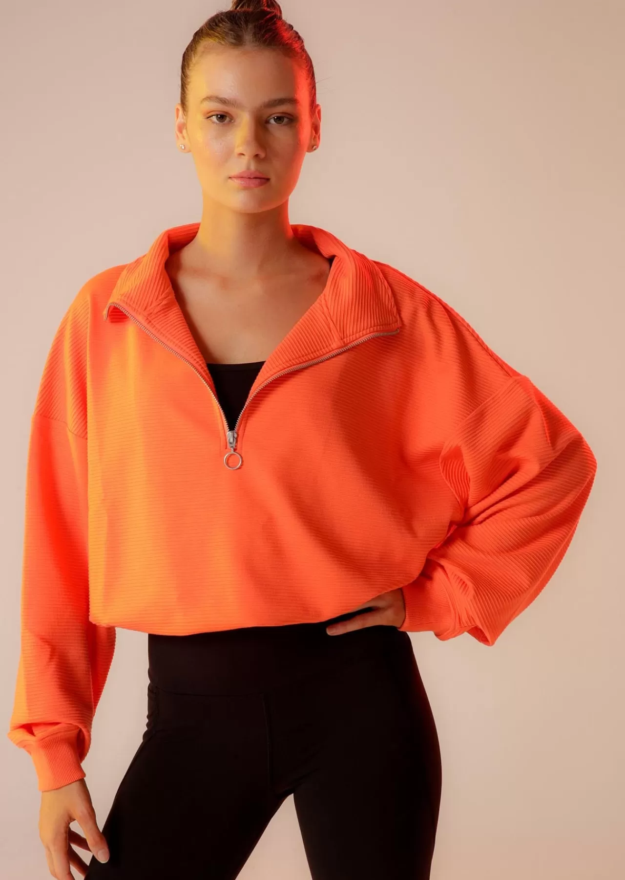 Women Lorna Jane Jackets, Hoodies And Sweats>Lj Rib Quarter Zip Sweat