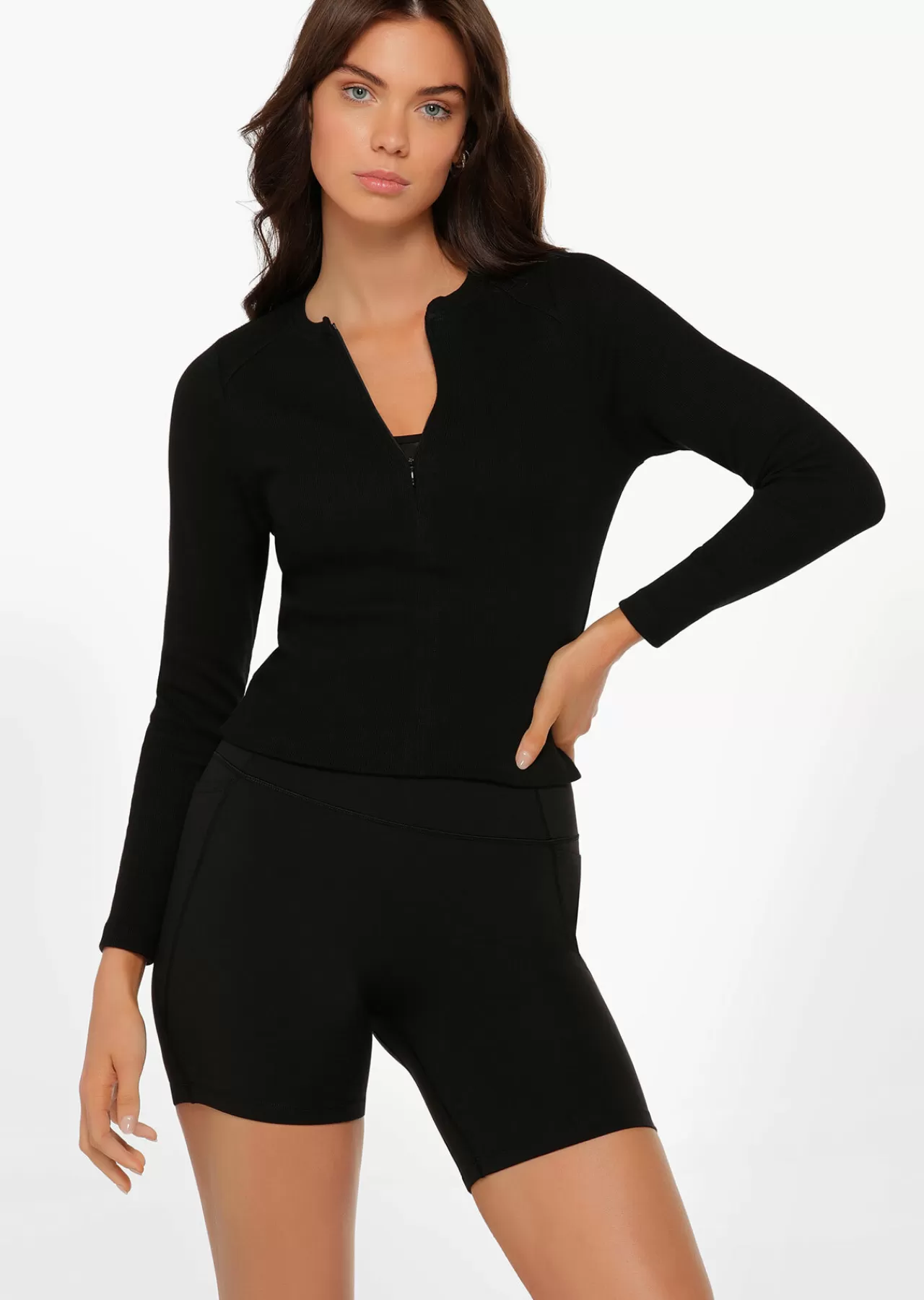 Women Lorna Jane Tops>Refined Half Zip Rib Long Sleeve Top
